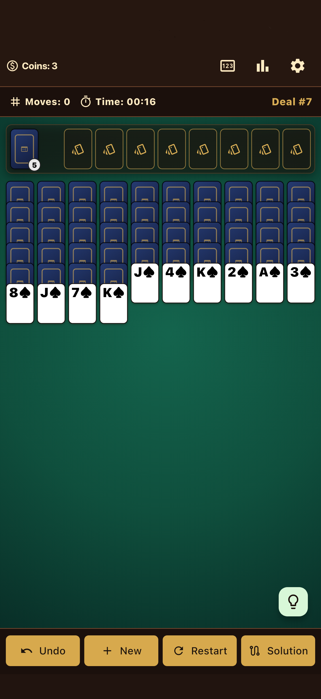 Spider Solitaire Noir game board